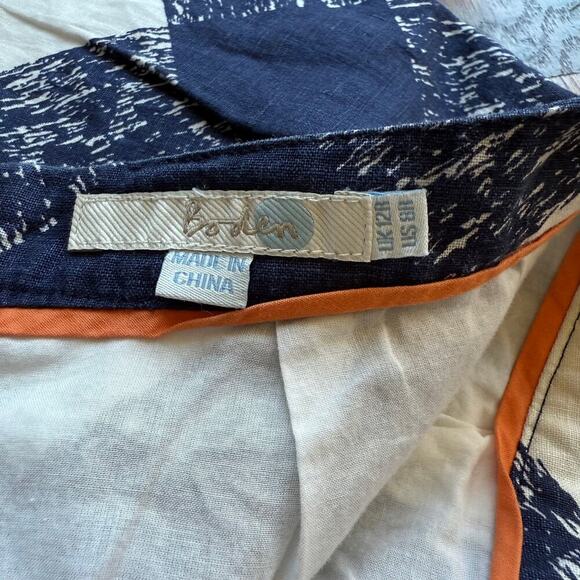 Boden 100% Linen Gingham A-Line Pleated Skirt 8R Navy and White - Picture 6 of 6